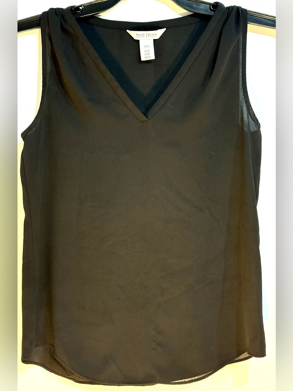 White House Black Market XXS Black Semi Sheer V Neck Sleeveless Blouse